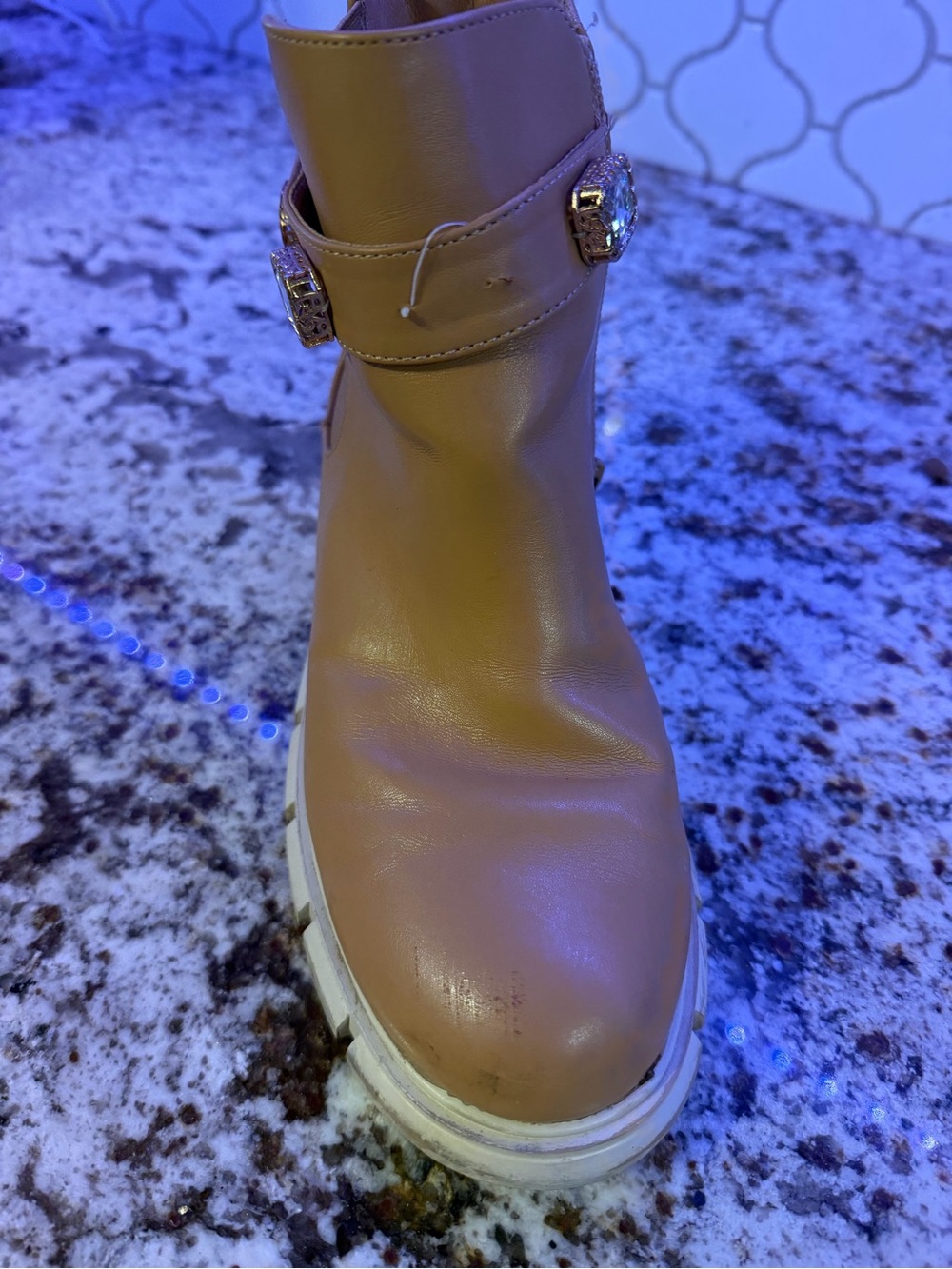 Women’s Tan Leather Buckle Ankle Boot